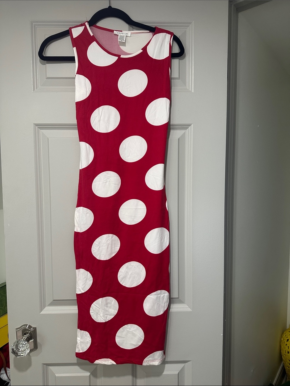 Sleeveless Red & White Polka Dot Bodycon Dress